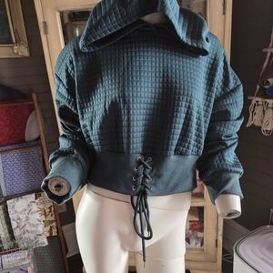 Teal Hooded Lace-Up Women's Sweatshirt